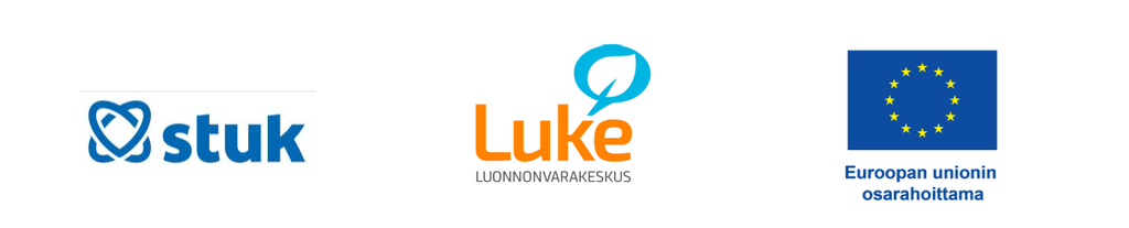 Säteiluturvakeskuksen logo, Luonnonvarakeskuksen logo ja hankerahoittajan logo EUn osarahoittama -EU-lippu.